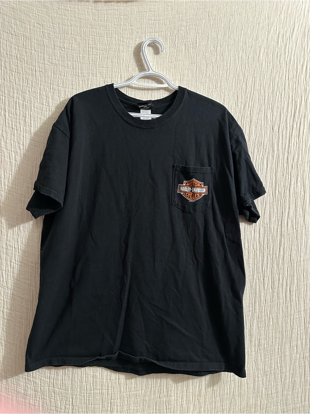 Harley-Davidson Black T-Shirt with Orange Logo Pocket Sz xl